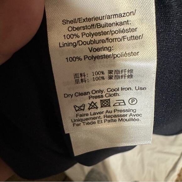 DKNY 18W Navy Blue Short Sleeve‎ Polka Dot V-neck Chiffon Midi Dress Church Work - Picture 4 of 7